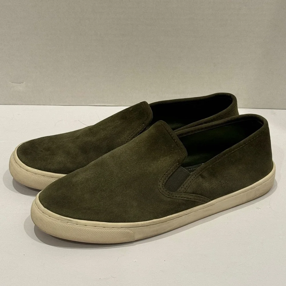 Tory Burch Olive Green Leather Suede Minimalist Slip On Sneakers Women's Size 10
